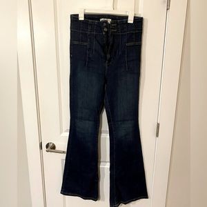 Free People Jayde Flare, High Waisted Denim Jeans (Blue, Size 30)